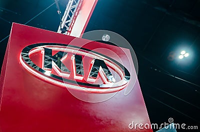 KIA Motor Company logo with red color background. Editorial Stock Photo